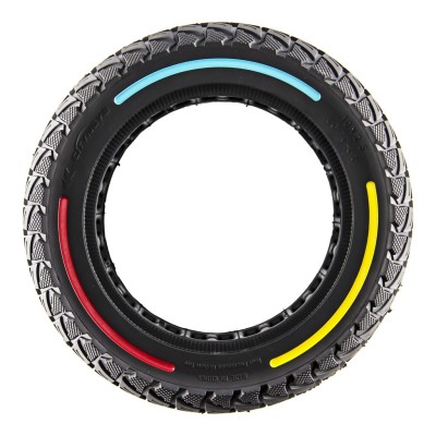 Rueda Maciza Ultraligera 10x2,5-6,5 Offroad. Tricolor. Línea roja, azul y amarilla [Cityneye] para patinete eléctrico