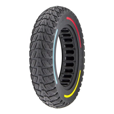 Rueda Maciza Ultraligera 10x2,125 Offroad. Tricolor. Línea roja, azul y amarilla para patinete eléctrico