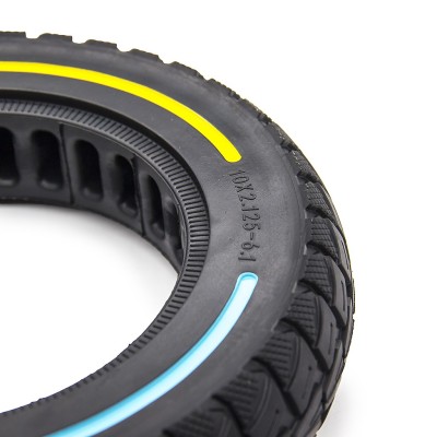 Rueda Maciza Ultraligera 10x2,125 Offroad. Tricolor. Línea roja, azul y amarilla para patinete eléctrico