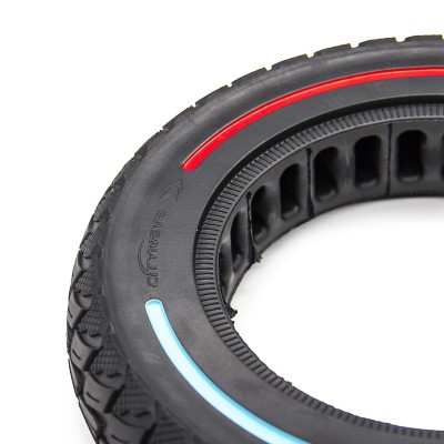 Rueda Maciza Ultraligera 10x2,125 Offroad. Tricolor. Línea roja, azul y amarilla para patinete eléctrico