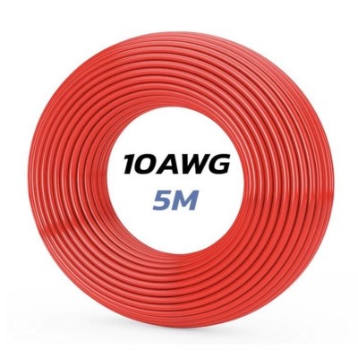 Cable 10 AWG. Longitud: 5M. Color Rojo