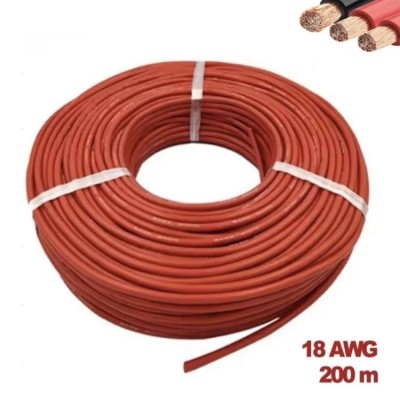 Cable 18 AWG. Longitud:  200M. Color Rojo