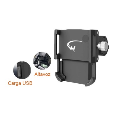 Soporte para Móvil con Altavoz Bluetooth y carga USB para Patinete y Bicicleta (Negro) [City Wheel]
