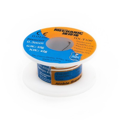 Alambre para soldadura 0,3mm 55g HX-T100 [MECHANIC]. Núcleo de resina limpio